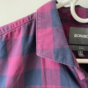 Bonobos - Unbutton-Down Shirt - Large - Slim - Burgundy Potter Check